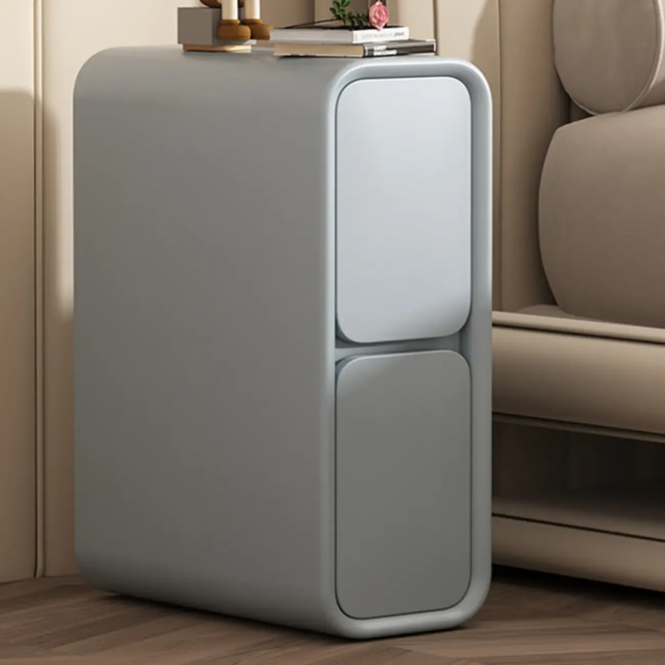 Modern Cream  Leather Wood 2-Drawer Nightstand Image - 9