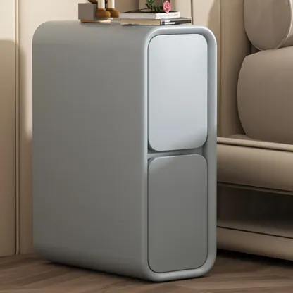 Modern Cream  Leather Wood 2-Drawer Nightstand Image - 9