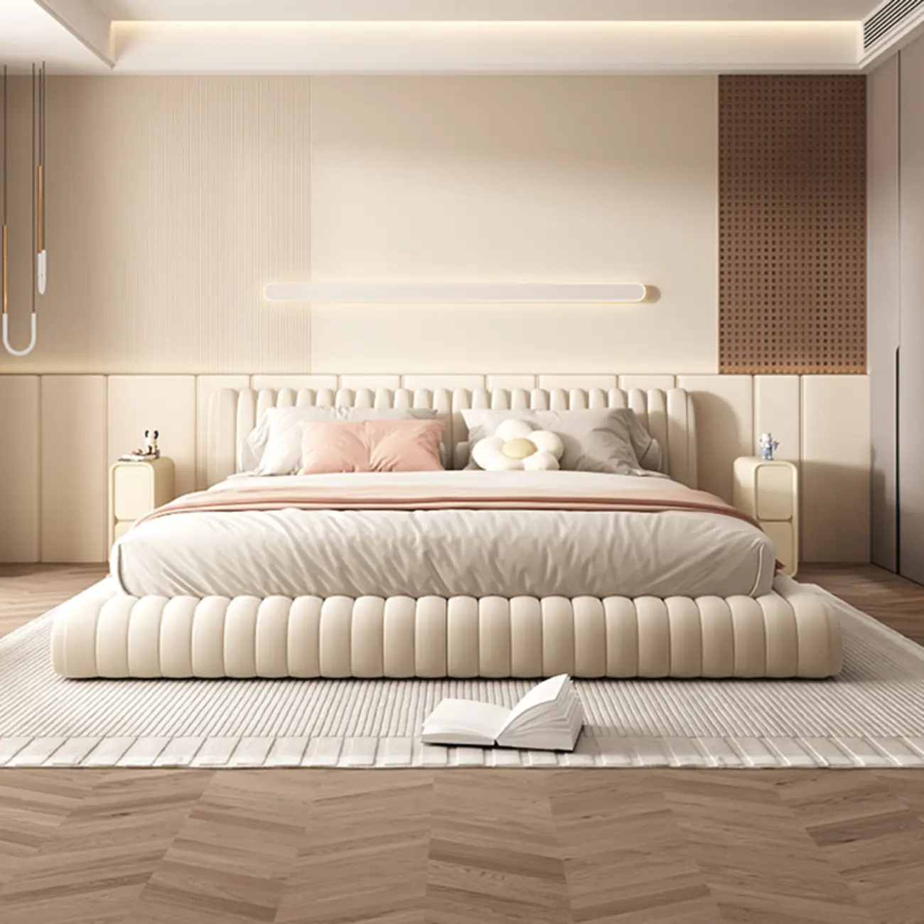 Modern Cream  Leather Wood 2-Drawer Nightstand Image - 13 | homeyfad