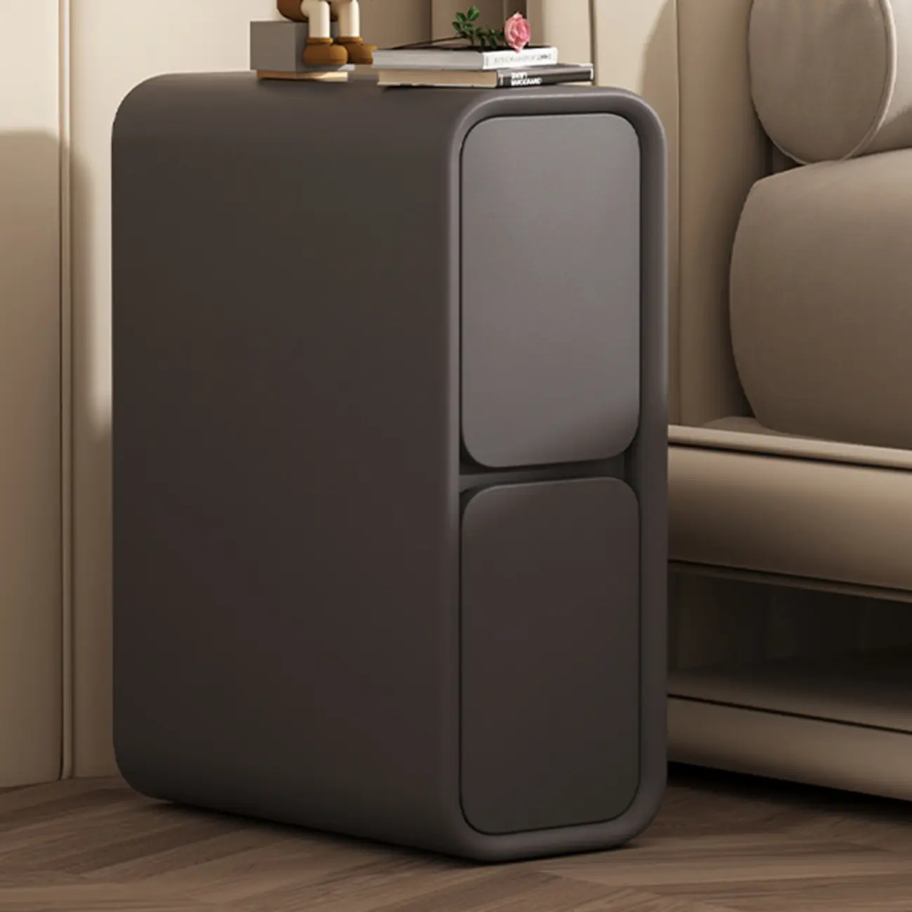 Modern Cream  Leather Wood 2-Drawer Nightstand Image - 6 | homeyfad