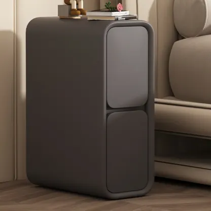 Modern Cream  Leather Wood 2-Drawer Nightstand Image - 6