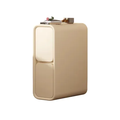 Modern Cream  Leather Wood 2-Drawer Nightstand Image - 14