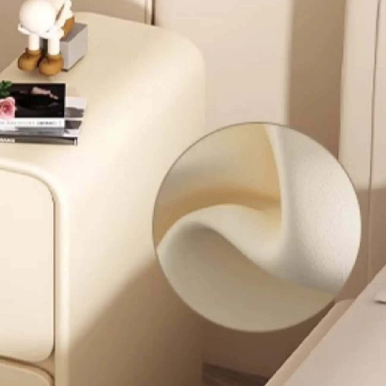 Modern Cream  Leather Wood 2-Drawer Nightstand Image - 12 | homeyfad