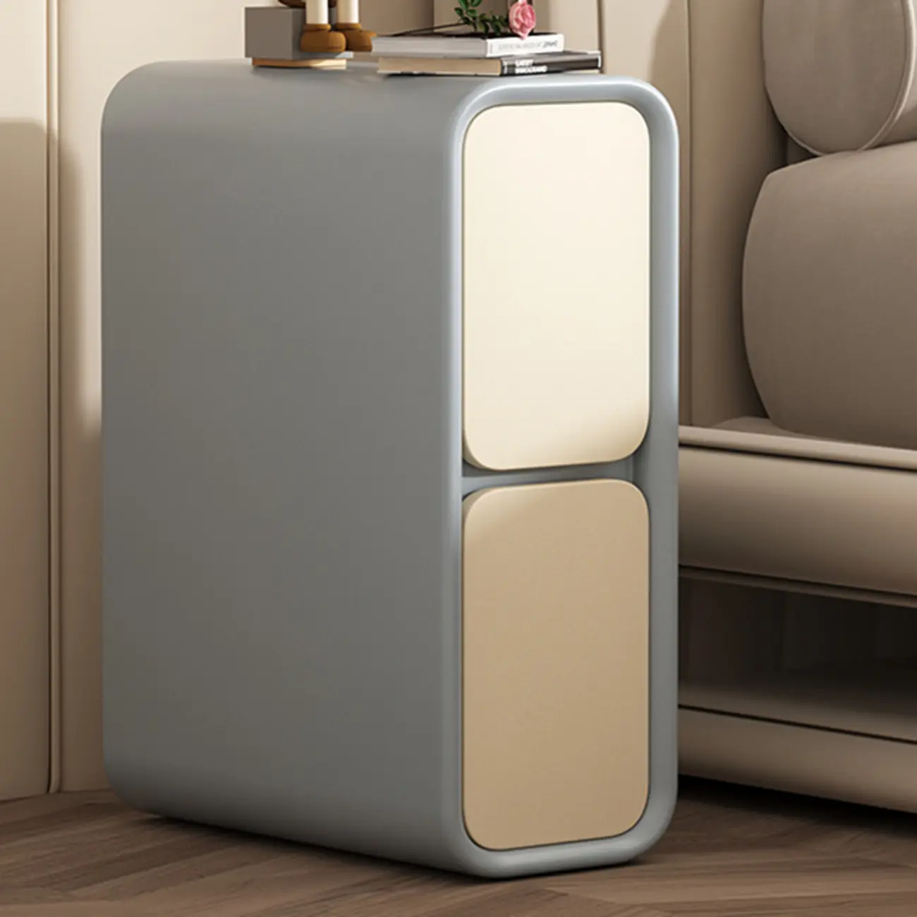 Modern Cream  Leather Wood 2-Drawer Nightstand Image - 11 | homeyfad