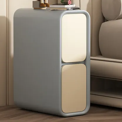 Modern Cream  Leather Wood 2-Drawer Nightstand Image - 11