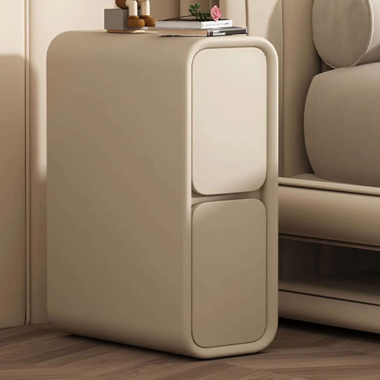 Modern Cream  Leather Wood 2-Drawer Nightstand Image - 8 | homeyfad