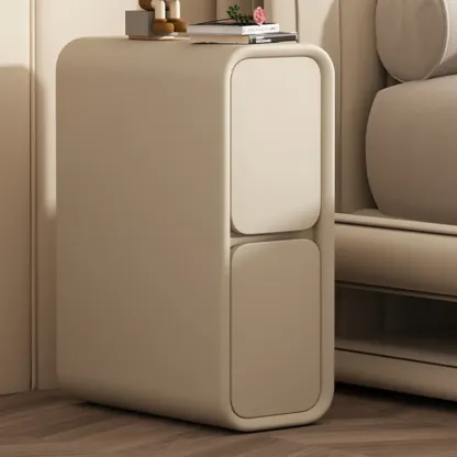 Modern Cream  Leather Wood 2-Drawer Nightstand Image - 8