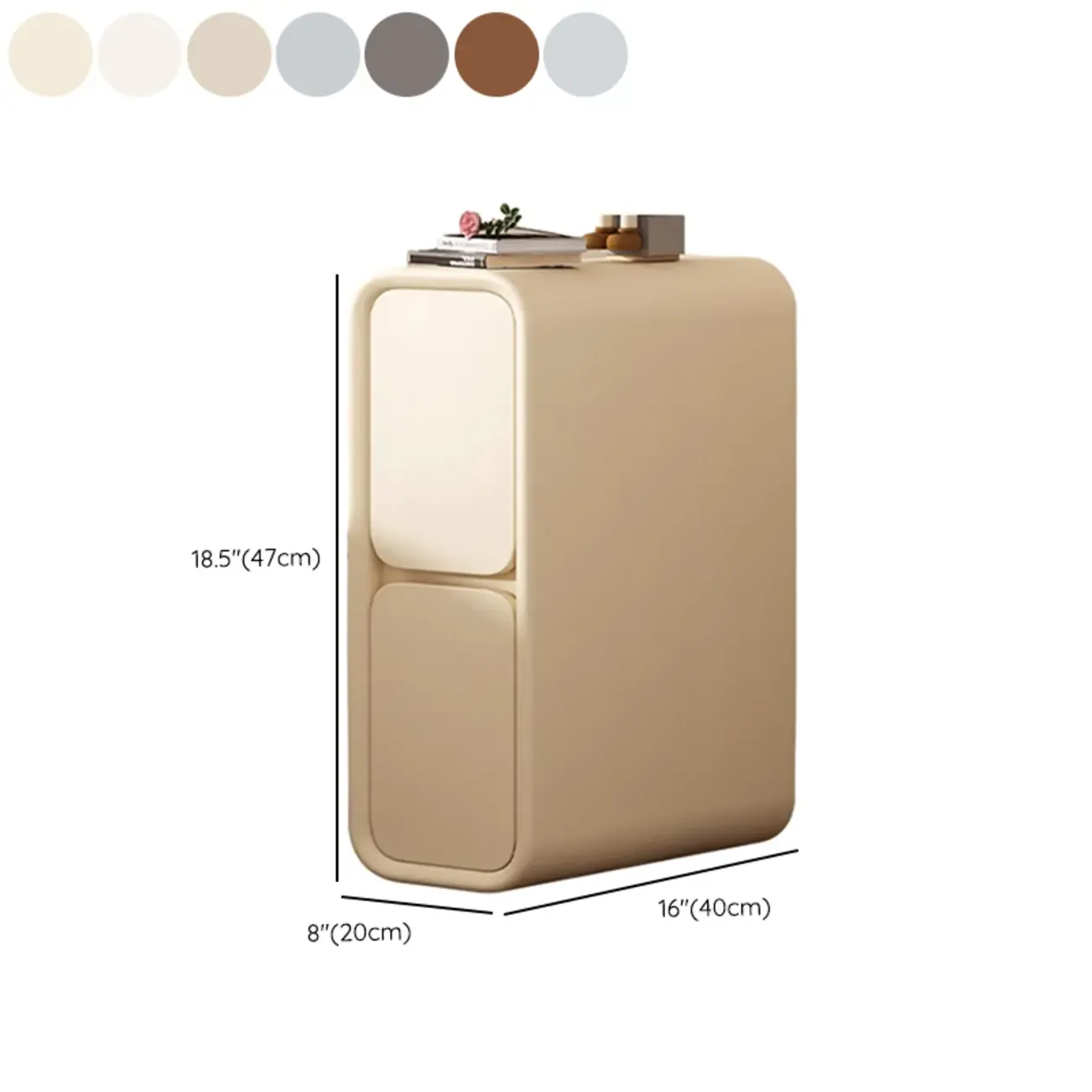 Modern Cream  Leather Wood 2-Drawer Nightstand #size