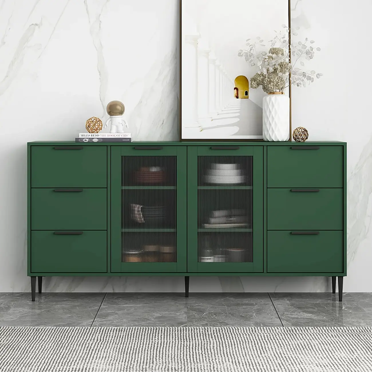 Modern Wooden Sideboard with Glass Doors & Drawers Image - 8 | homeyfad