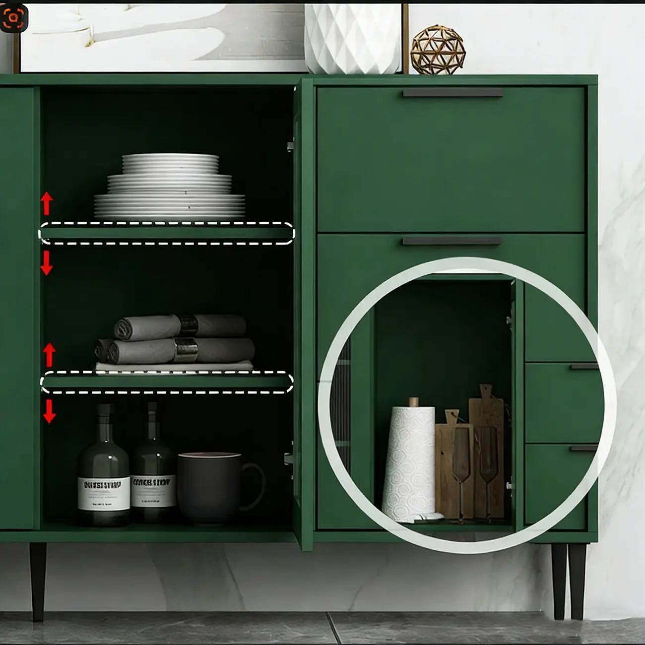 Modern Wooden Sideboard with Glass Doors & Drawers Image - 11 | homeyfad