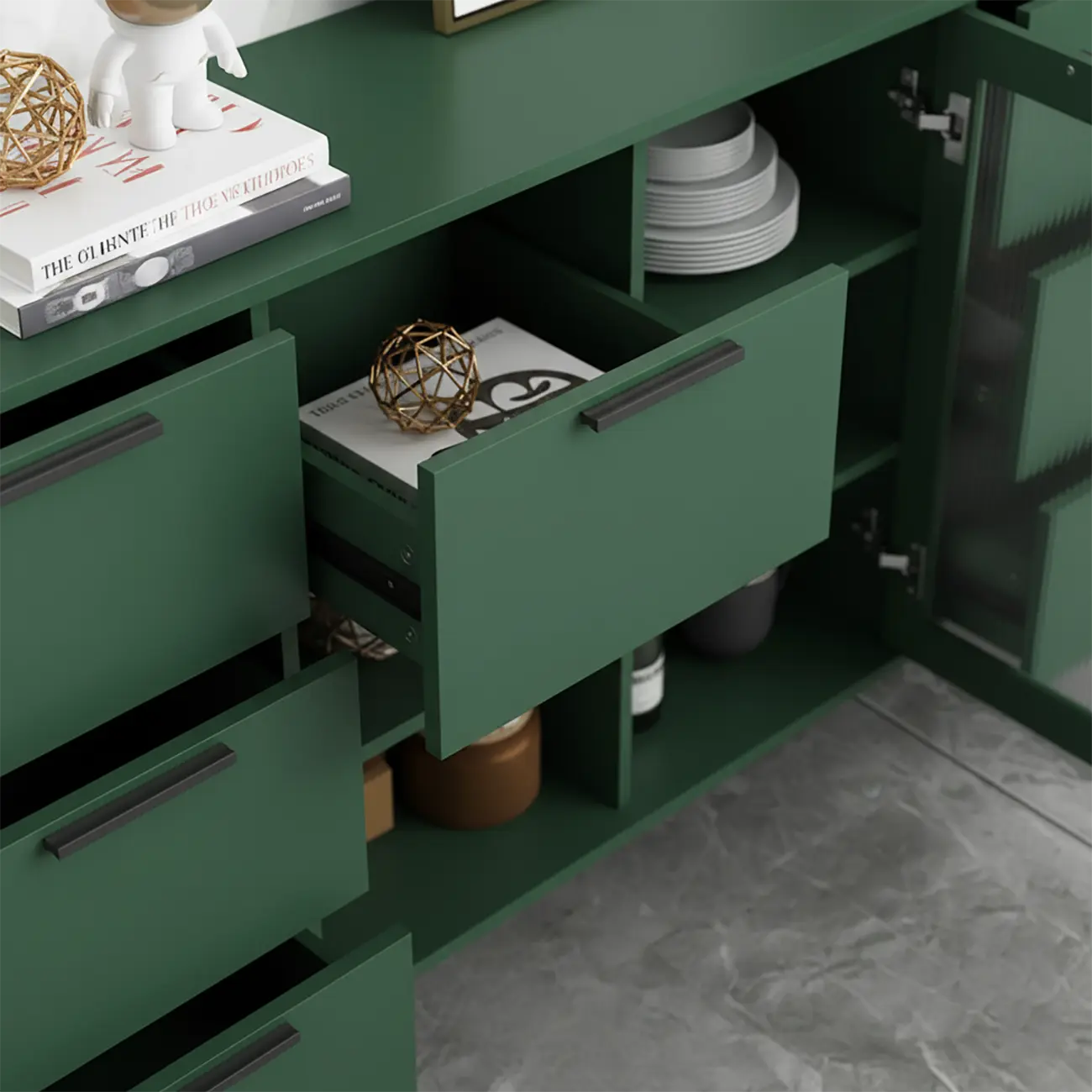 Modern Wooden Sideboard with Glass Doors & Drawers Image - 13 | homeyfad