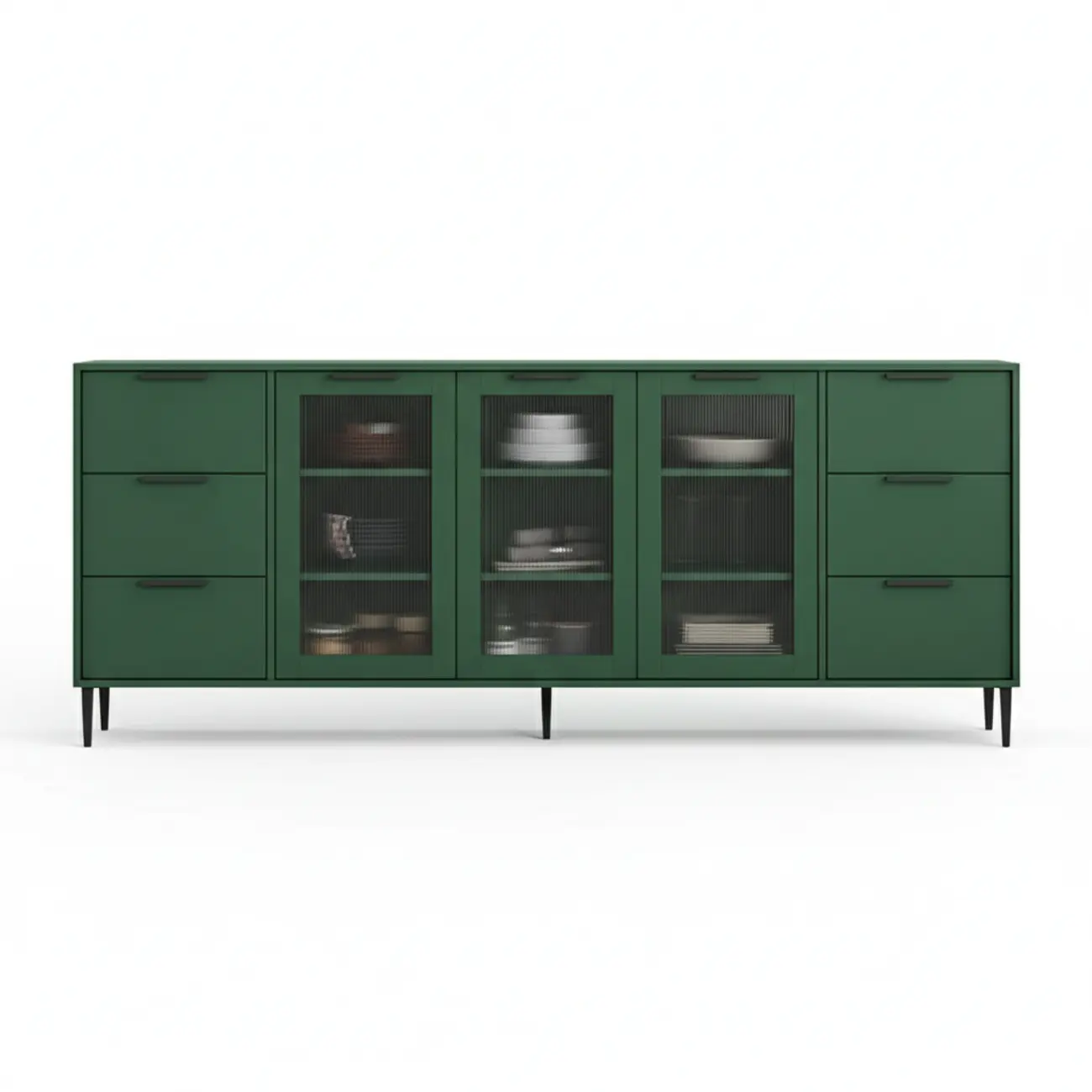Modern Wooden Sideboard with Glass Doors & Drawers Image - 16 | homeyfad