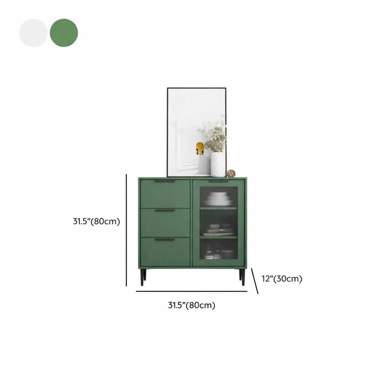 Modern Wooden Sideboard with Glass Doors & Drawers #size | homeyfad
