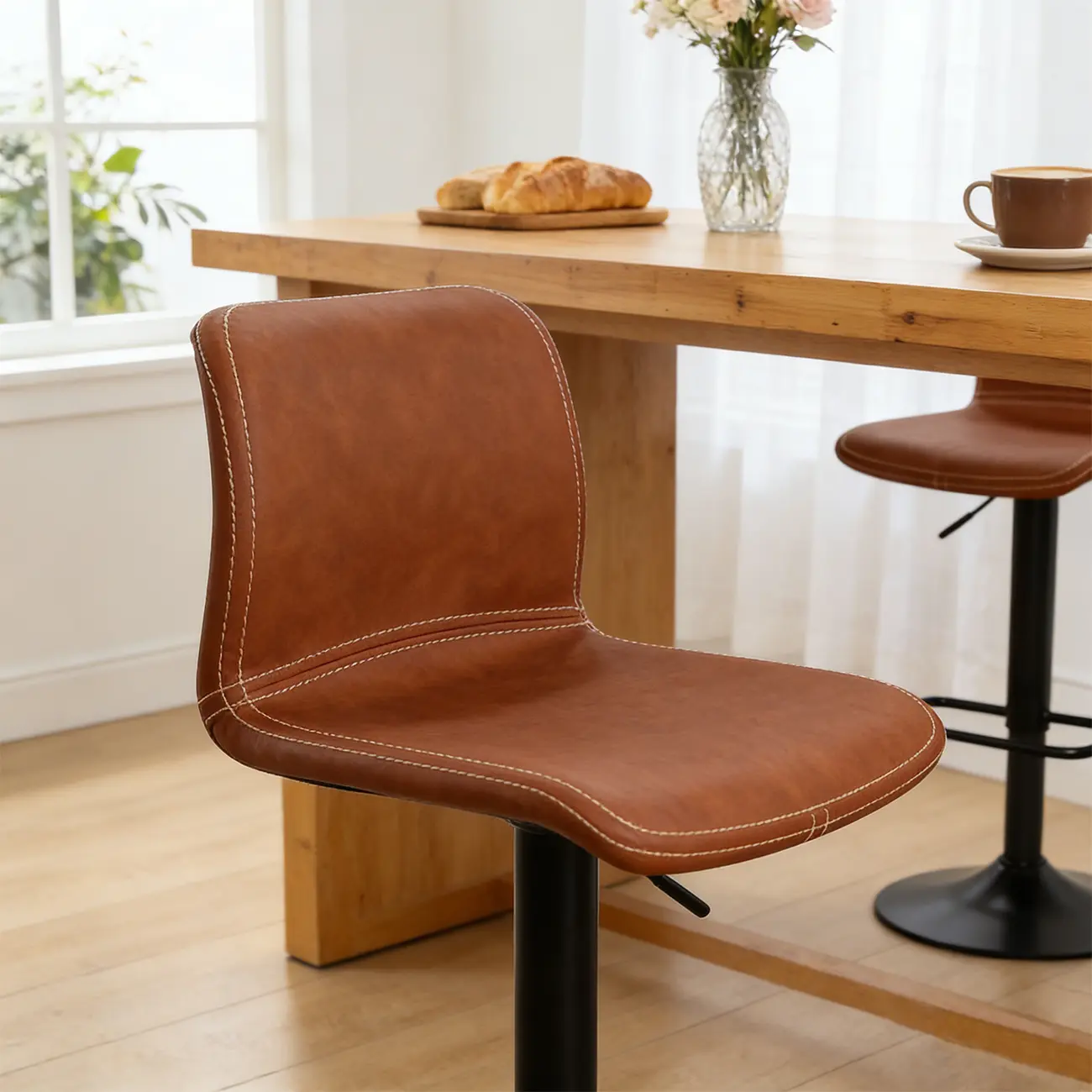Leather Low Back Adjustable Swivel Sleek Bar Stools Image - 6 | homeyfad