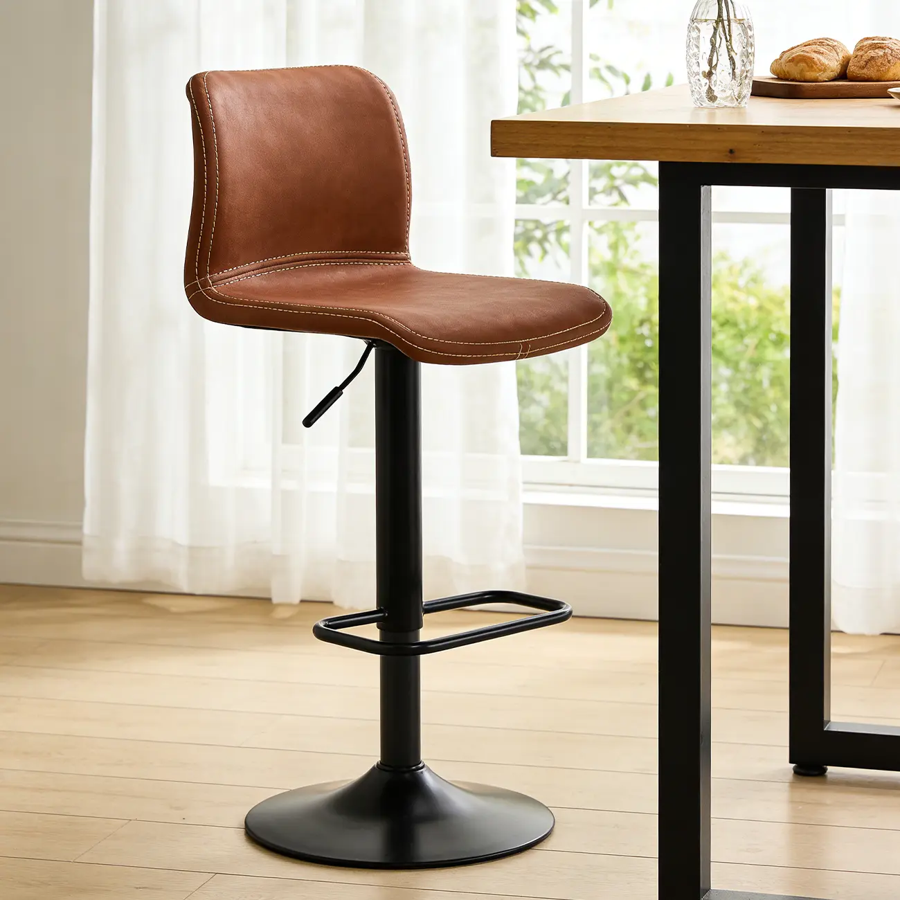 Leather Low Back Adjustable Swivel Sleek Bar Stools Image - 7 | homeyfad