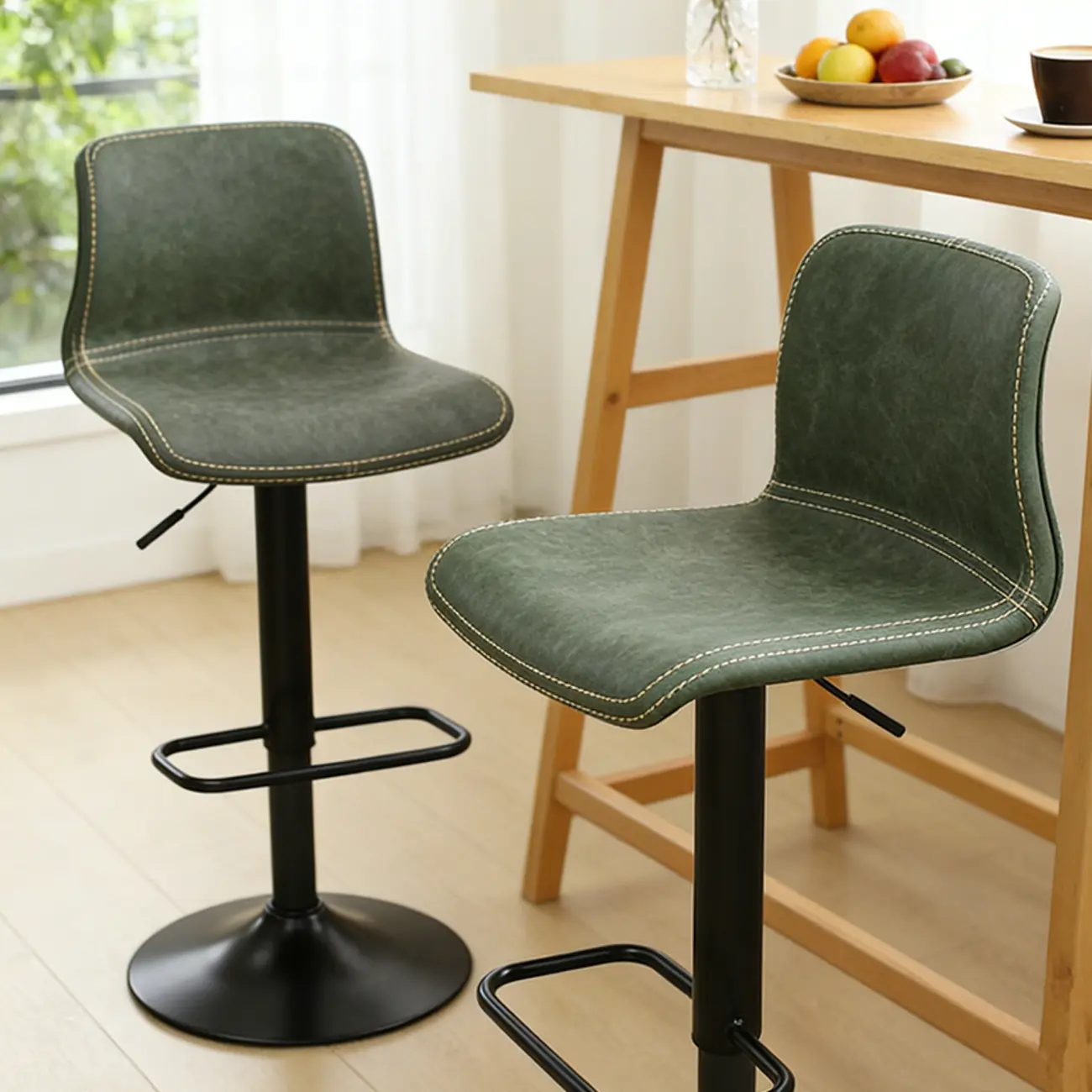 Leather Low Back Adjustable Swivel Sleek Bar Stools Image - 3 | homeyfad