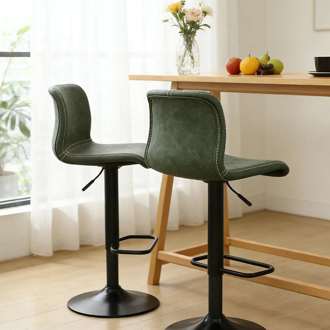 Leather Low Back Adjustable Swivel Sleek Bar Stools Image - 4 | homeyfad