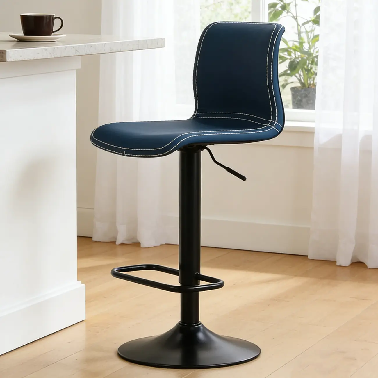 Leather Low Back Adjustable Swivel Sleek Bar Stools Image - 8 | homeyfad