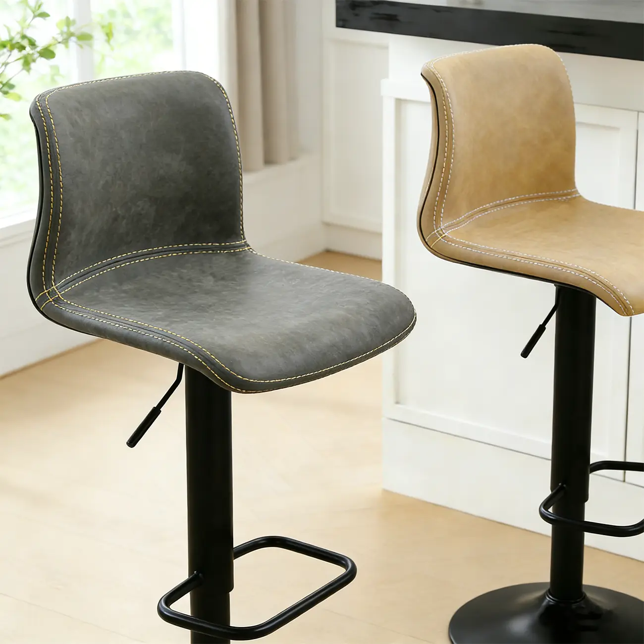 Leather Low Back Adjustable Swivel Sleek Bar Stools Image - 5 | homeyfad