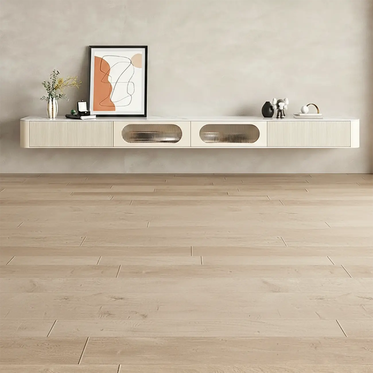 Modern Stone Floating TV Stand with 2-Drawers for Living Room Image - 2 | homeyfad