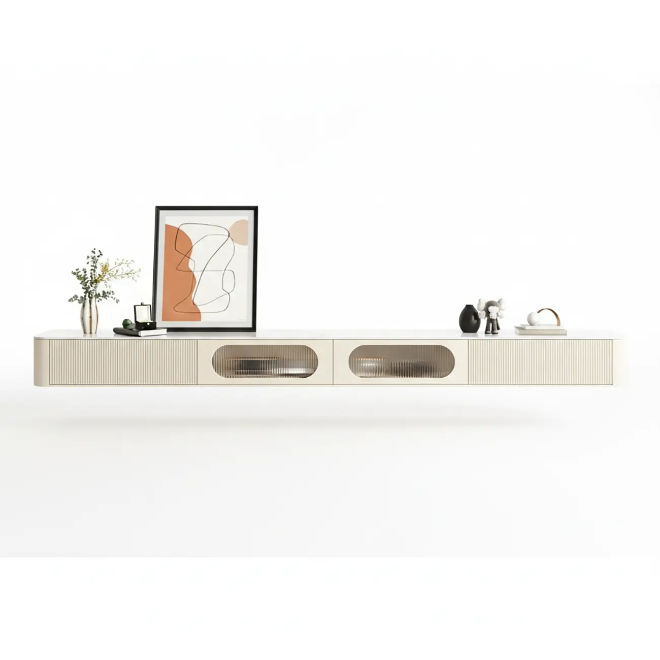Modern Stone Floating TV Stand with 2-Drawers for Living Room Image - 8 | homeyfad