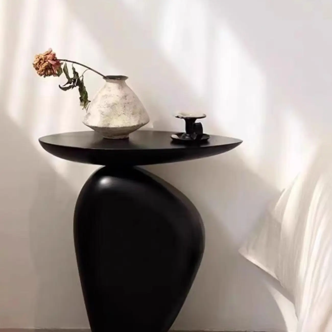 Contemporary Fiberglass Free Form End Table with Steel Base Image - 3 | homeyfad