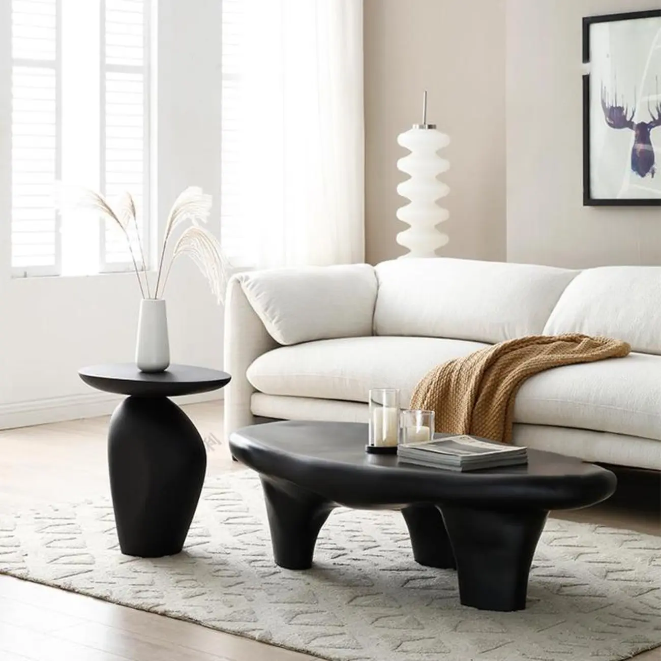 Contemporary Fiberglass Free Form End Table with Steel Base Image - 1 | homeyfad