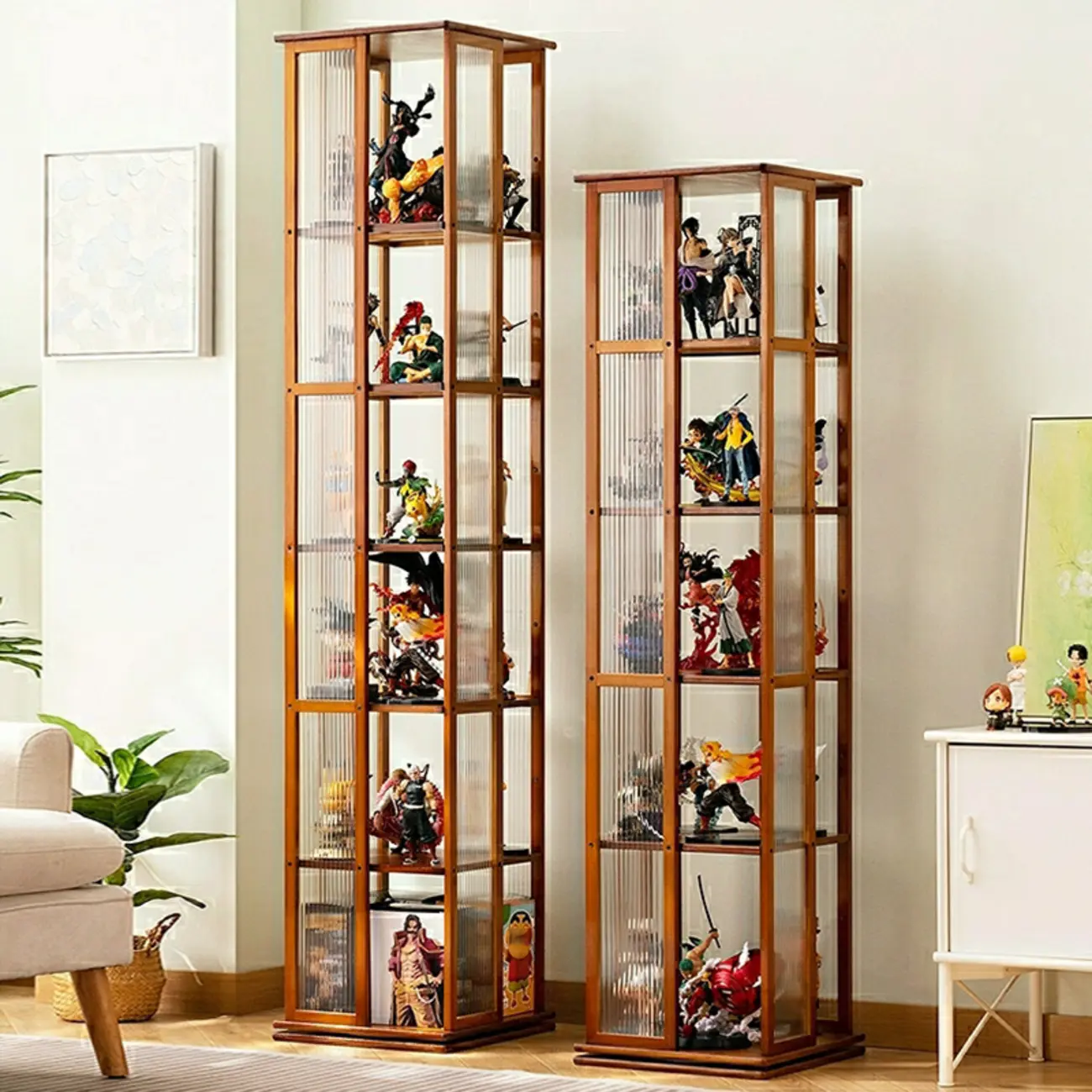 Modern Black Bamboo Tall Narrow Glass Open Display Cabinet Image - 4 | homeyfad