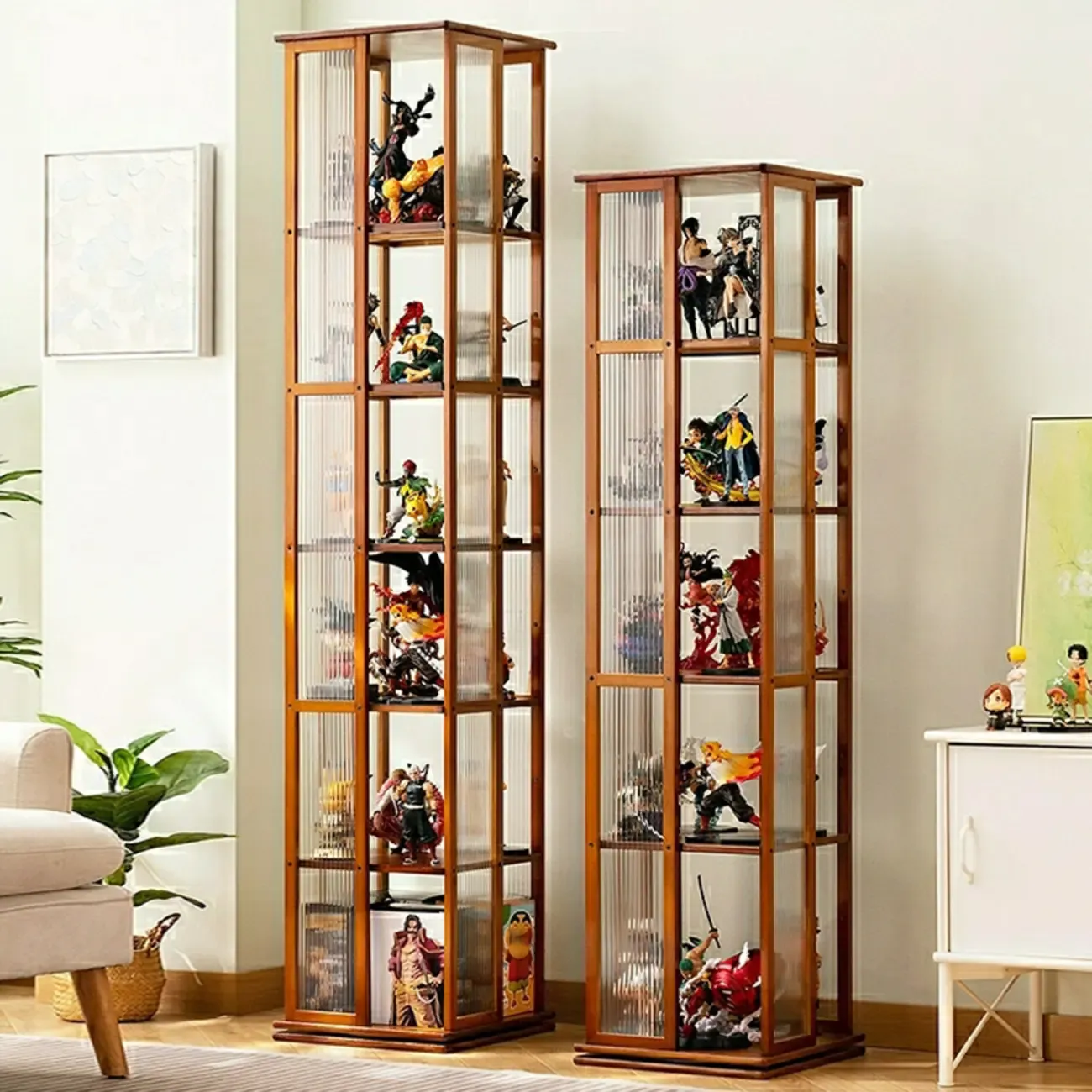 Modern Black Bamboo Tall Narrow Glass Open Display Cabinet Image - 4
