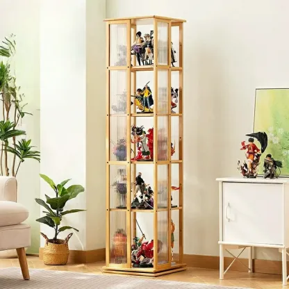 Modern Black Bamboo Tall Narrow Glass Open Display Cabinet Image - 5