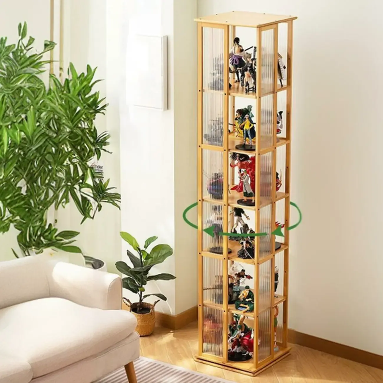 Modern Black Bamboo Tall Narrow Glass Open Display Cabinet Image - 6