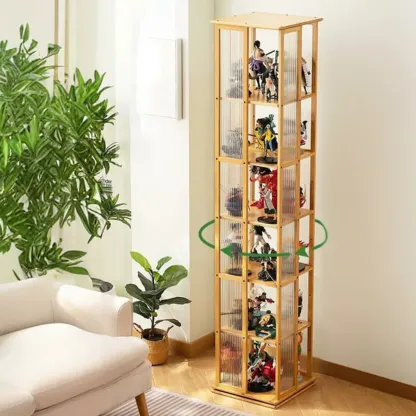 Modern Black Bamboo Tall Narrow Glass Open Display Cabinet Image - 6