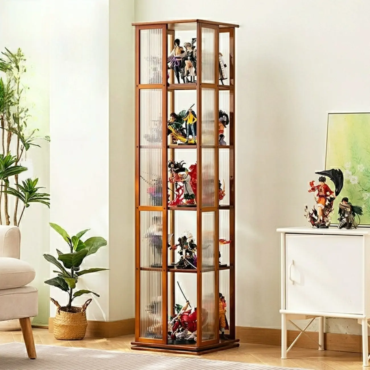 Modern Black Bamboo Tall Narrow Glass Open Display Cabinet Image - 9 | homeyfad