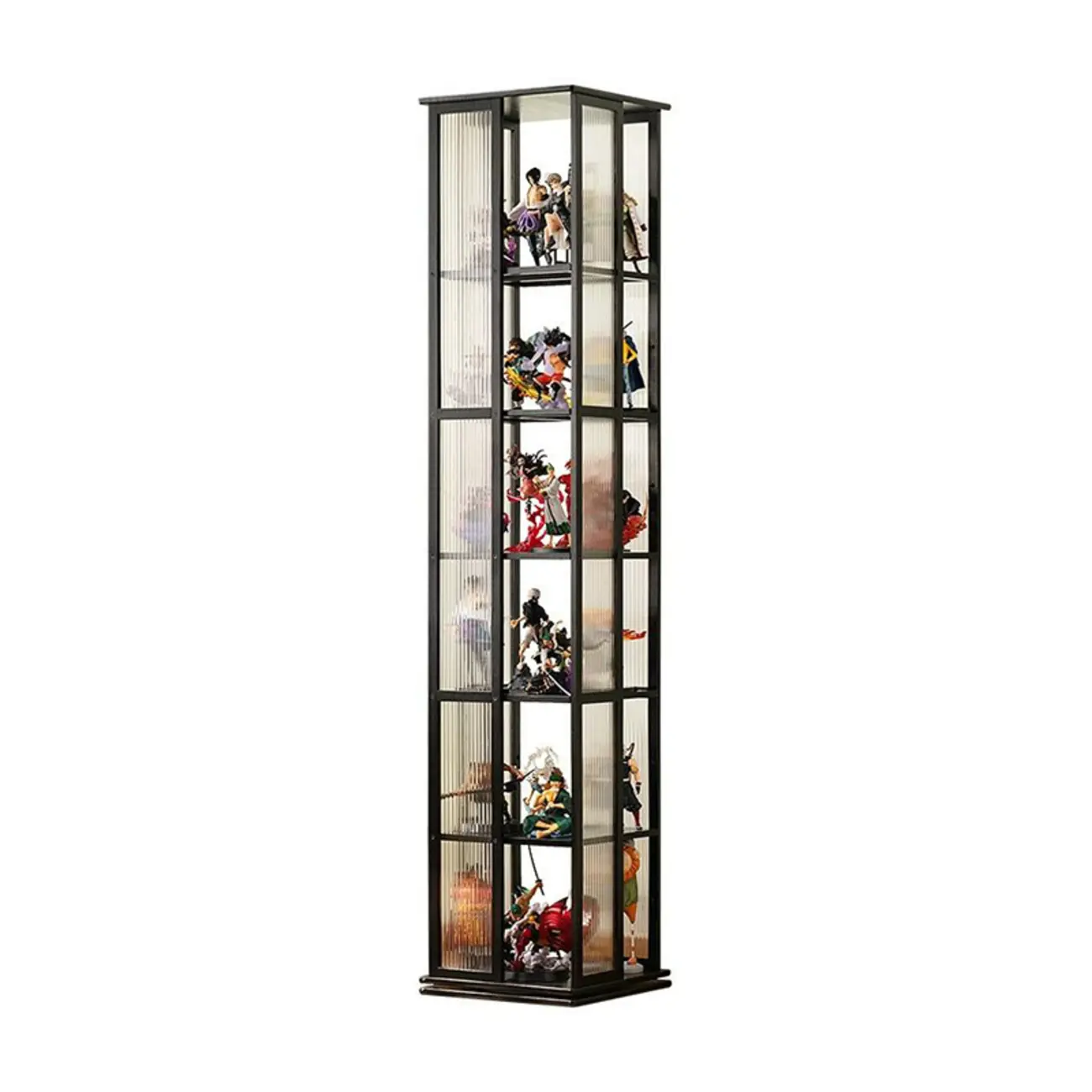Modern Black Bamboo Tall Narrow Glass Open Display Cabinet Image - 10 | homeyfad