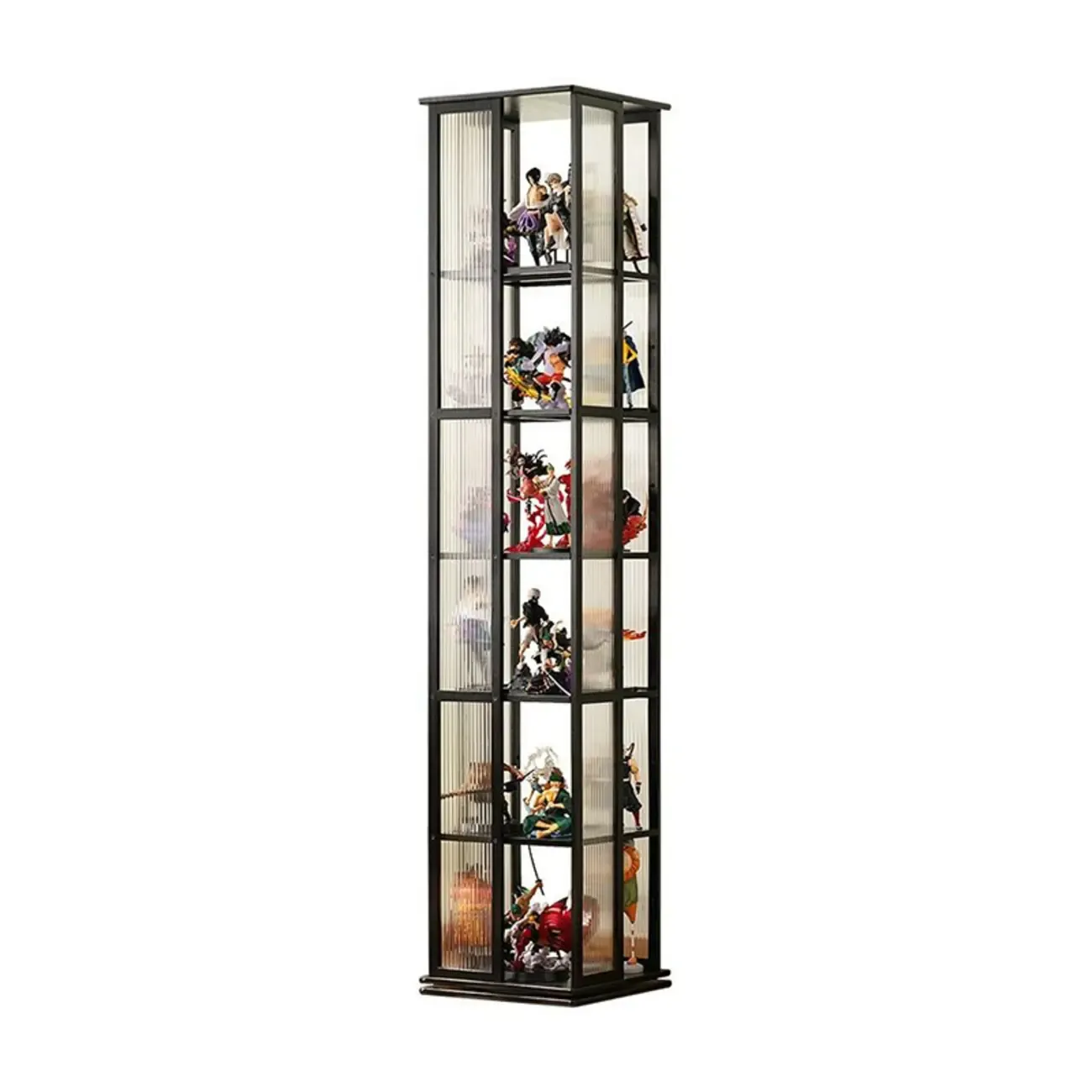 Modern Black Bamboo Tall Narrow Glass Open Display Cabinet Image - 10