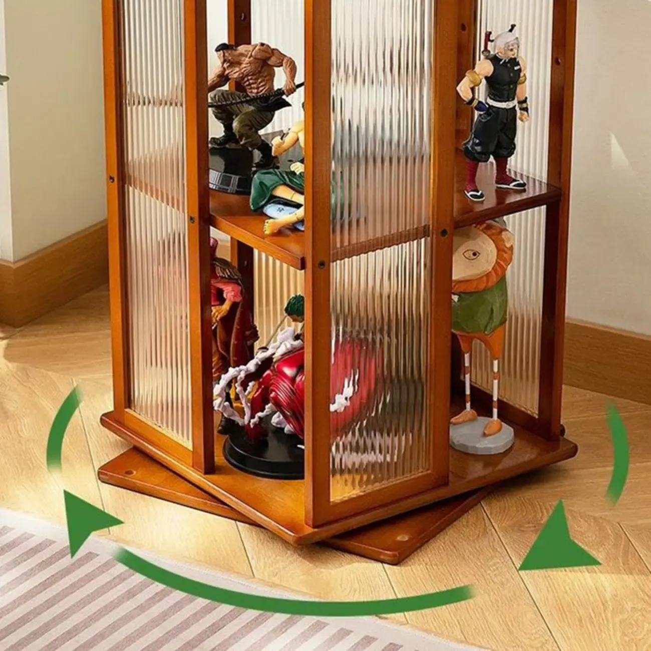 Modern Black Bamboo Tall Narrow Glass Open Display Cabinet Image - 12