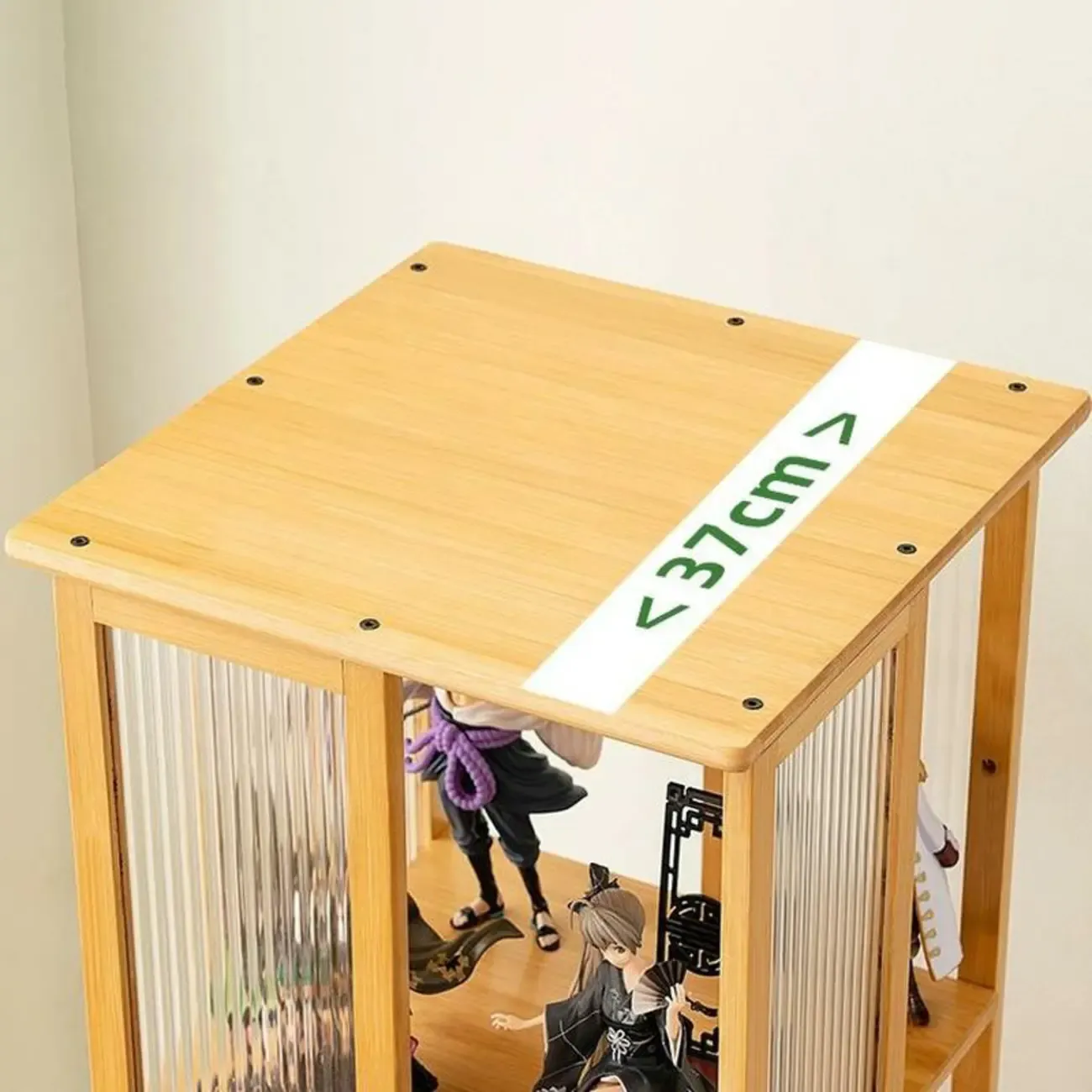 Modern Black Bamboo Tall Narrow Glass Open Display Cabinet Image - 13