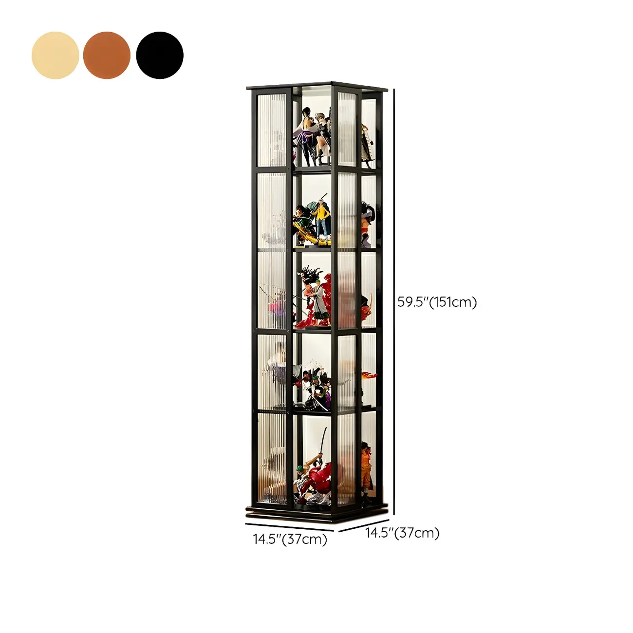 Modern Black Bamboo Tall Narrow Glass Open Display Cabinet #size