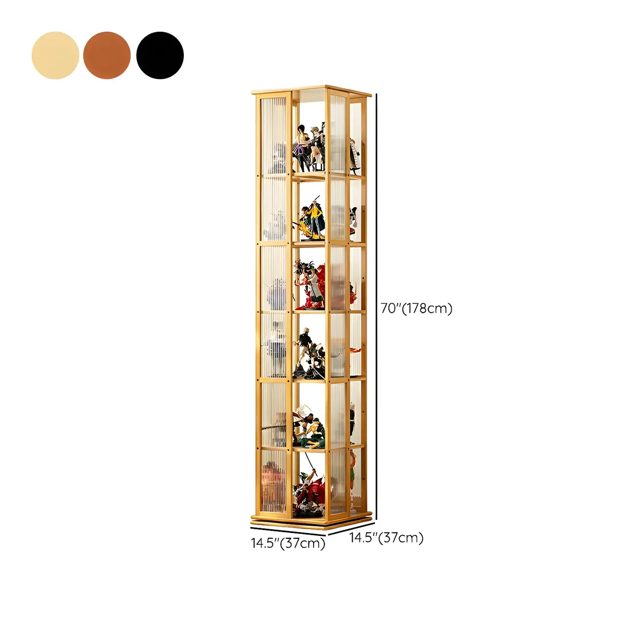 Modern Black Bamboo Tall Narrow Glass Open Display Cabinet Image - 15 | homeyfad
