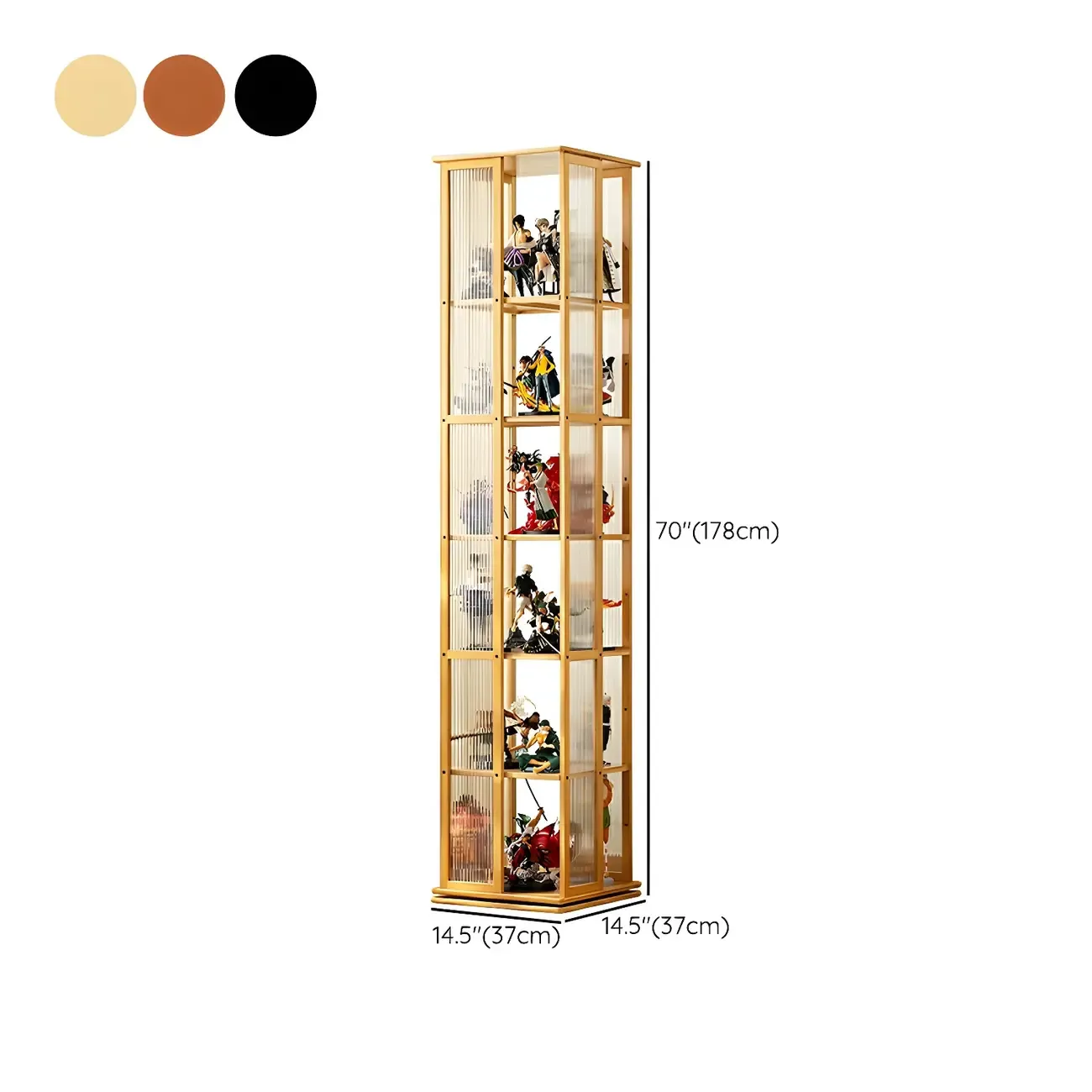 Modern Black Bamboo Tall Narrow Glass Open Display Cabinet Image - 15