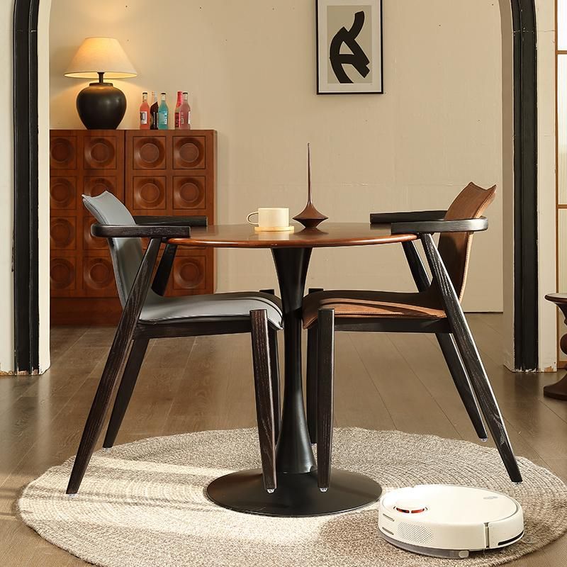 Oak wood Faux Leather Mid-Century Arm Chair  | homeyfad