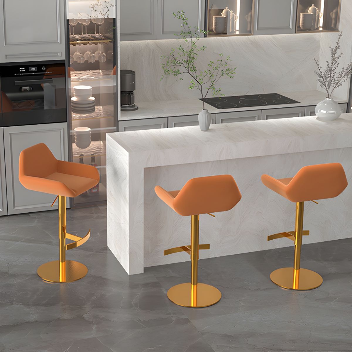 Minimalist Leather Swivel Bar Stools with Low Back for Kitchen | homeyfad