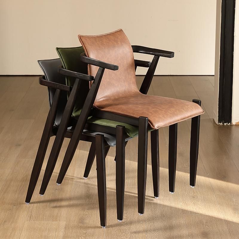 Oak wood Faux Leather Mid-Century Arm Chair  | homeyfad