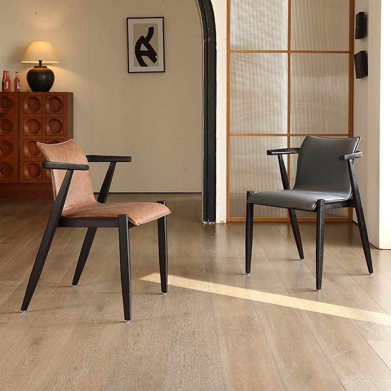 Oak wood Faux Leather Mid-Century Arm Chair 