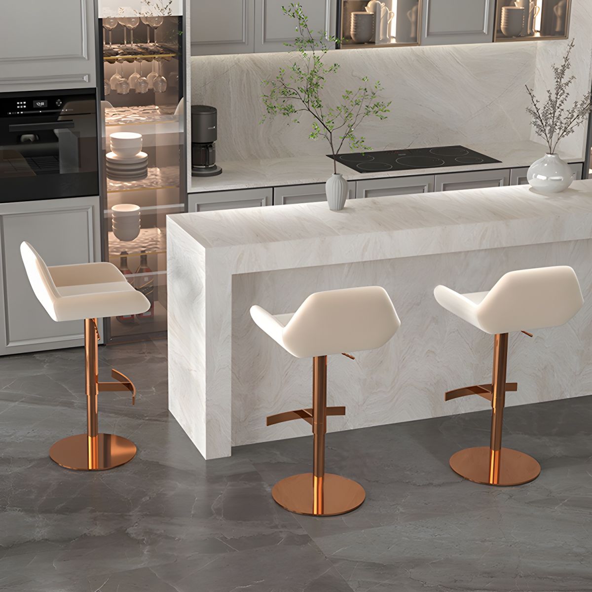 Minimalist Leather Swivel Bar Stools with Low Back for Kitchen | homeyfad