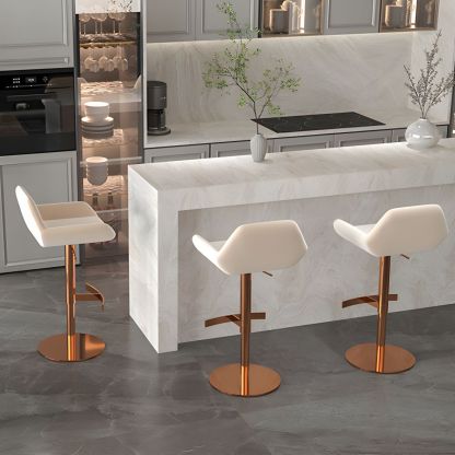 Minimalist Leather Swivel Bar Stools with Low Back for Kitchen