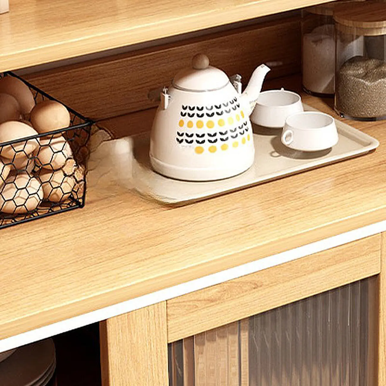 Modern Wood Sideboard with Sliding Doors & Drawers Image - 7 | homeyfad