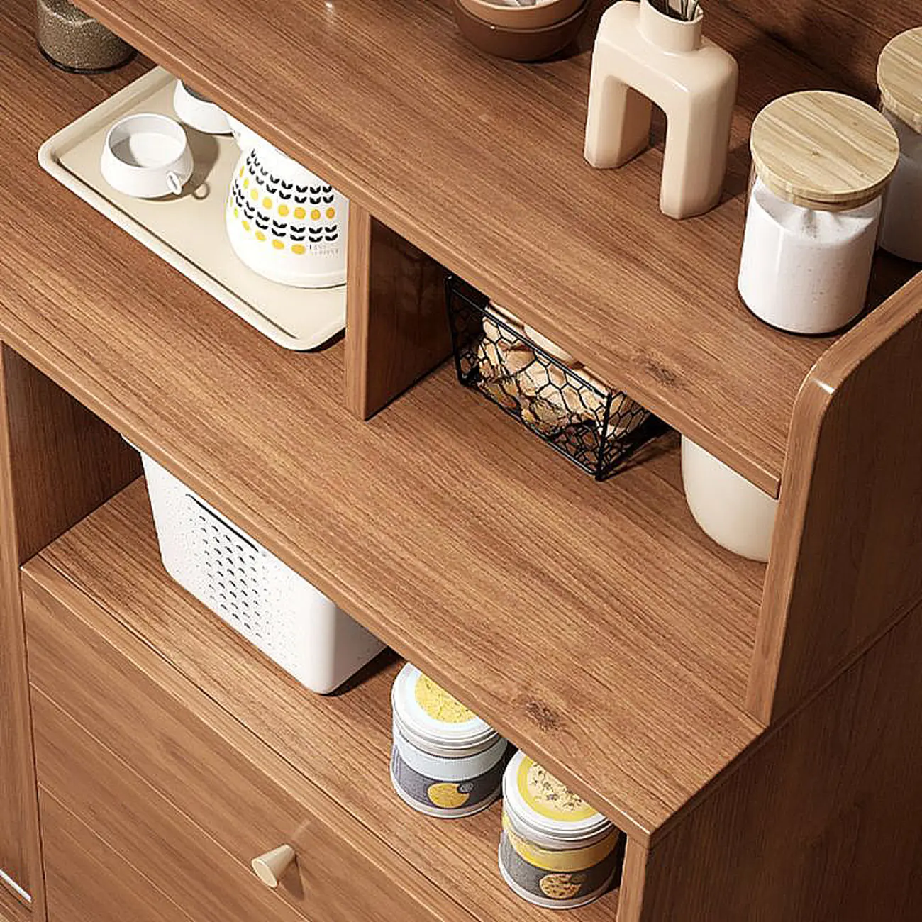 Modern Wood Sideboard with Sliding Doors & Drawers Image - 8 | homeyfad