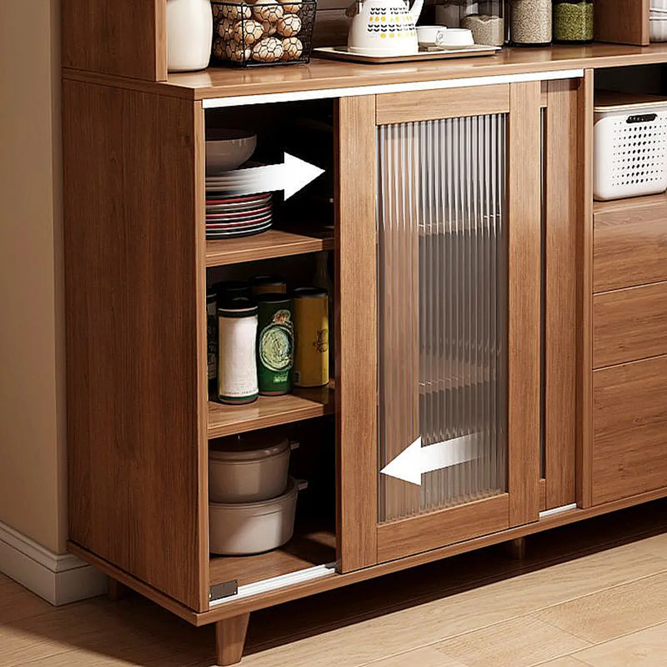 Modern Wood Sideboard with Sliding Doors & Drawers Image - 10 | homeyfad