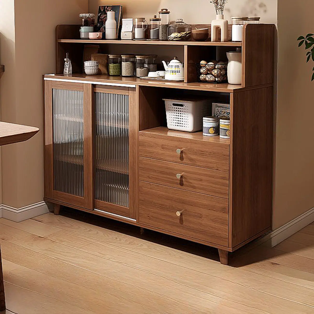 Modern Wood Sideboard with Sliding Doors & Drawers Image - 11 | homeyfad